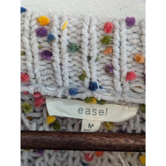 Easel Confetti Pom Pom Crew Neck Knit Cream Sweater Multicolor Size Small M - Picture 3 of 7